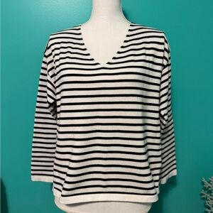 SHEIN Black and White Striped V-Neck Sweater
